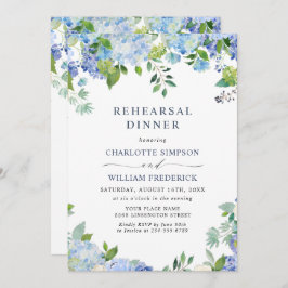 Invitación Elegante Hydrangea Azul Floral REHEARSAL CENA