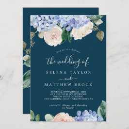 Invitación Elegante Hydrangea Azul | Naval El Boda de
