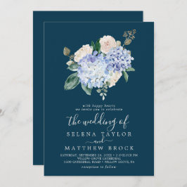 Invitación Elegante Hydrangea Azul | Navío Todo En Un Boda