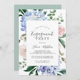 Invitación Elegante Hydrangea Azul | Partido de compromiso bl
