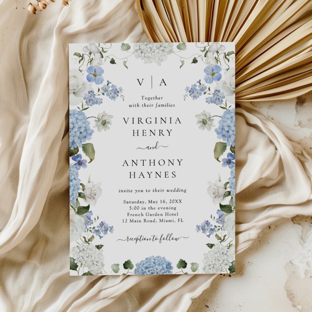 Invitación Elegante Hydrangea Azul Roses Blancas Boda Floral (Subido por el creador)