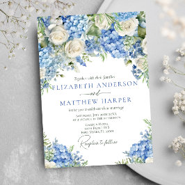 Invitación Elegante Hydrangea Azul Roses Blancas Boda Floral
