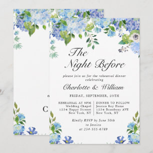 Invitación Elegante Hydrangea Azul Verdes Reunión de Ensayo d