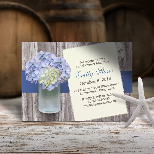Invitación Elegante Hydrangea Azul y ducha de novia Mason Jar (Subido por el creador)