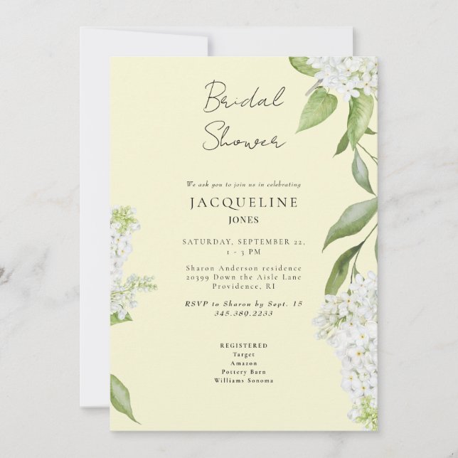 Invitación Elegante Hydrangea Blanca Amarilla Ducha Bridal (Anverso)