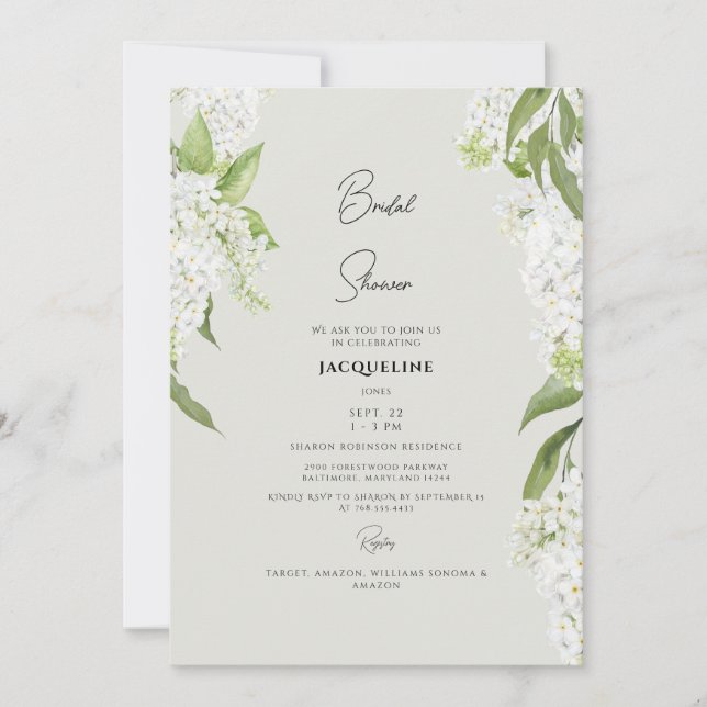 Invitación Elegante Hydrangea Blanca Beige Bridal Shower (Anverso)