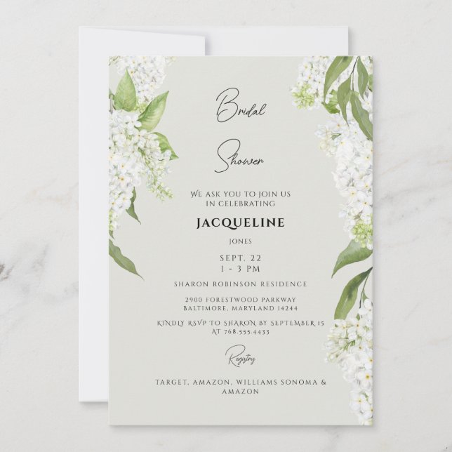 Invitación Elegante Hydrangea Blanca Beige Bridal Shower II (Anverso)