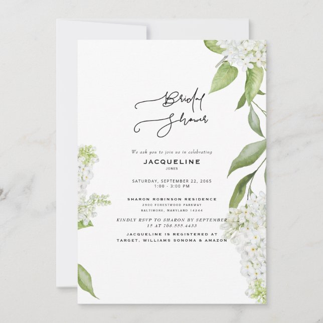 Invitación Elegante Hydrangea Blanca Bridal Shower (Anverso)