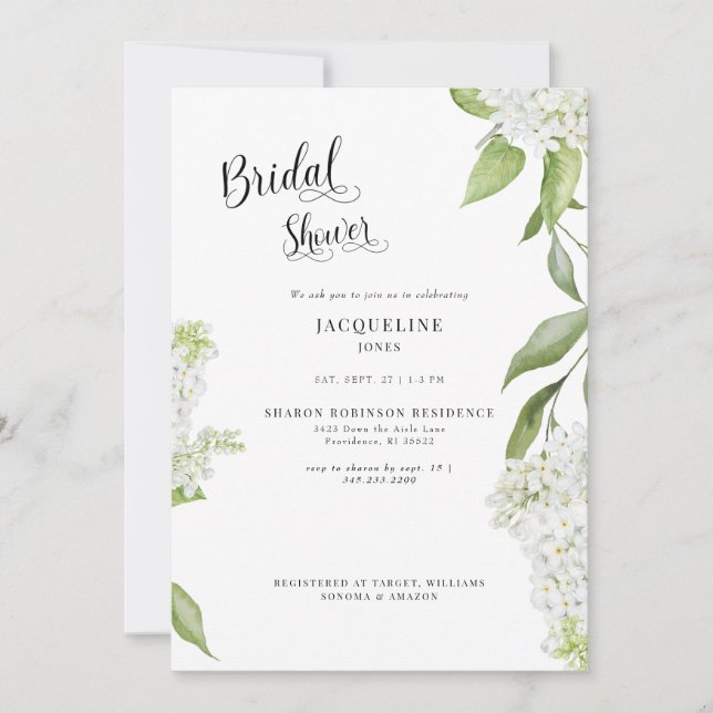 Invitación Elegante Hydrangea Blanca Bridal Shower (Anverso)