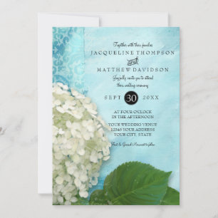 Invitación Elegante Hydrangea Blanca Floral Azul Boda Blanco