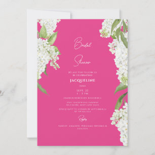 Invitación Elegante Hydrangea Blanca Fuchsia Bridal Shower