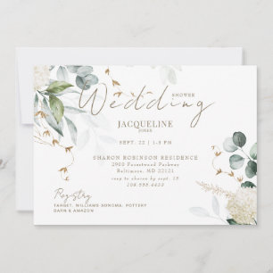 Invitación Elegante Hydrangea Blanca Horizontal Ducha Bridal
