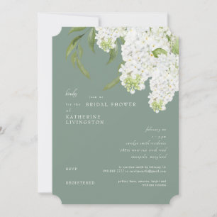 Invitación Elegante Hydrangea Blanca Oscura Sage Bridal Ducha