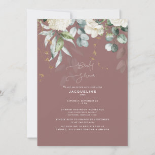 Invitación Elegante Hydrangea Blanca Rosa Polvoriento Ducha B