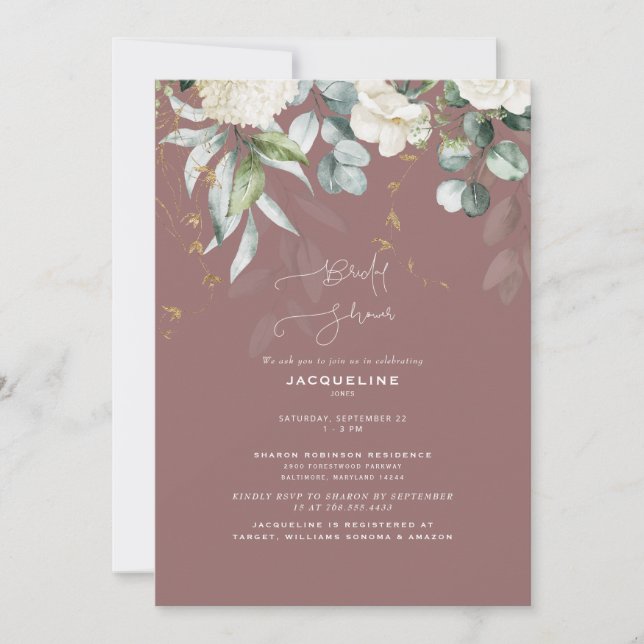 Invitación Elegante Hydrangea Blanca Rosa Polvoriento Ducha B (Anverso)