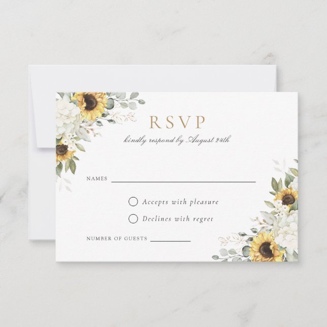 Invitación Elegante Hydrangea Blanca Sunflowers Wedding RSVP (Anverso)