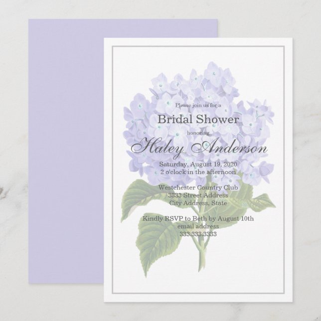 Invitación Elegante Hydrangea Boda Bridal Shower (Anverso / Reverso)