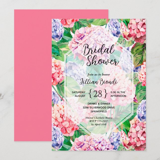 Invitación Elegante Hydrangea Bridal Shower (Anverso / Reverso)