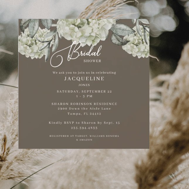 Invitación Elegante Hydrangea Brown Square Bridal Shower (Subido por el creador)