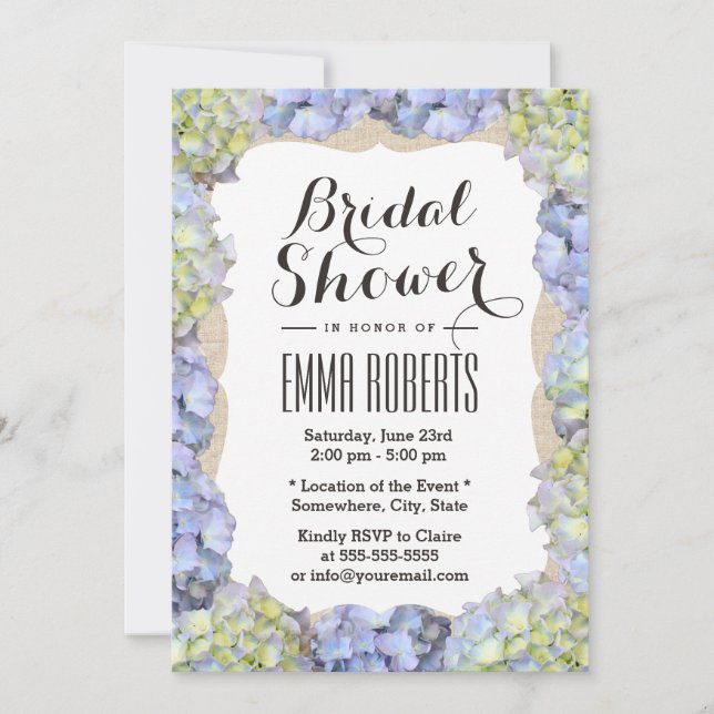 Invitación Elegante Hydrangea Flores Burlap Bridal Shower (Anverso)