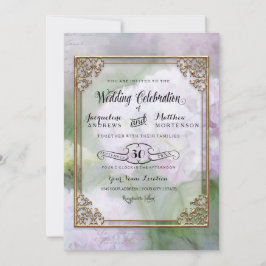 Invitación Elegante Hydrangea Flores Lavender Purple Gold