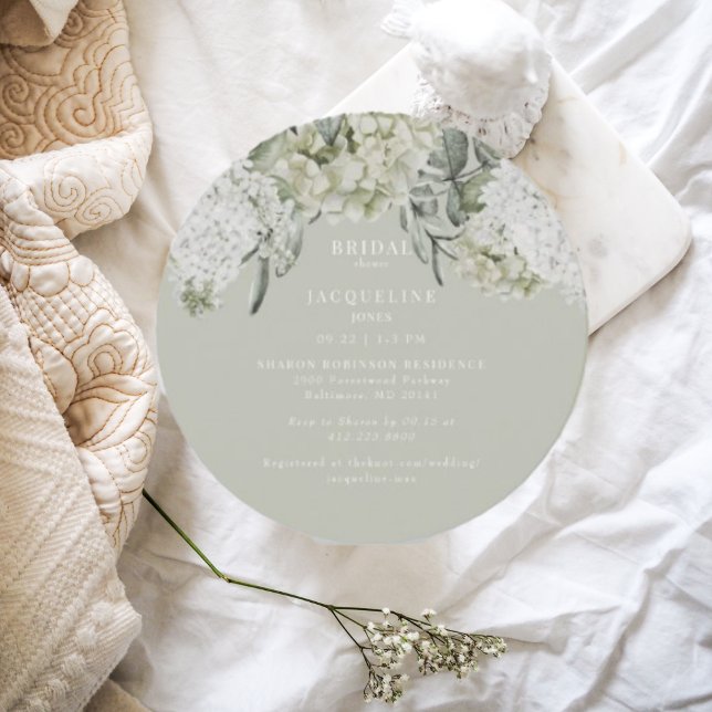 Invitación Elegante Hydrangea Light Sage Round Bridal Shower (Subido por el creador)