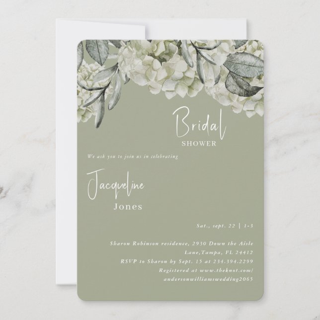 Invitación Elegante Hydrangea Rounding Sage Bridal Shower (Anverso)