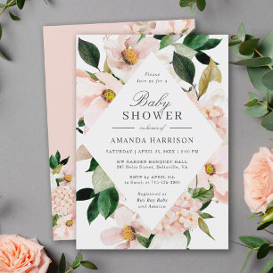 Invitación Elegante Hydrangea Rubor Pink Floral Baby Shower