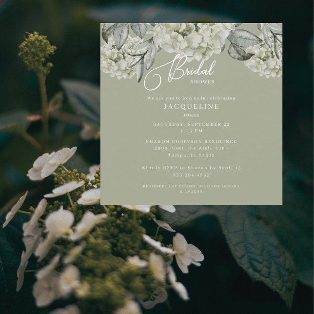 Invitación Elegante Hydrangea Sage Square Bridal Shower II (Subido por el creador)