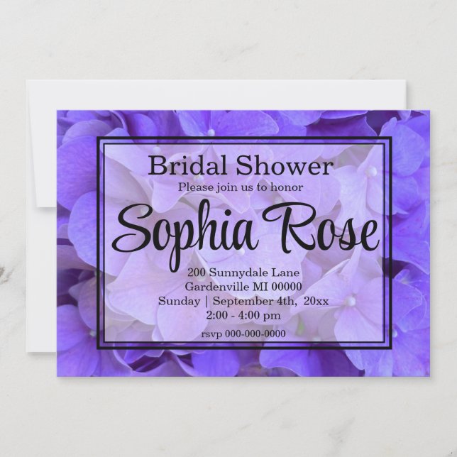 Invitación Elegante Hydrangeas Lavender púrpura ducha de novi (Anverso)