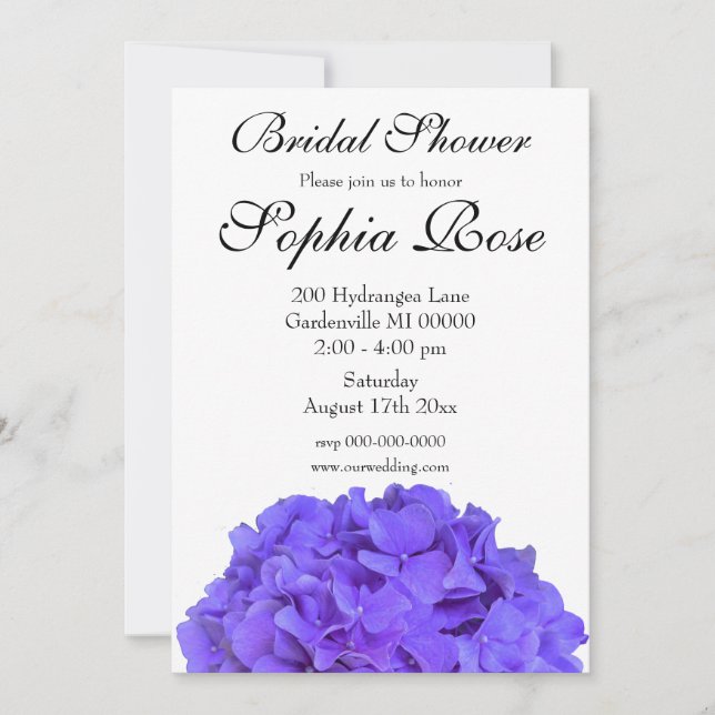 Invitación Elegante Hydrangeas Lavender púrpura ducha de novi (Anverso)
