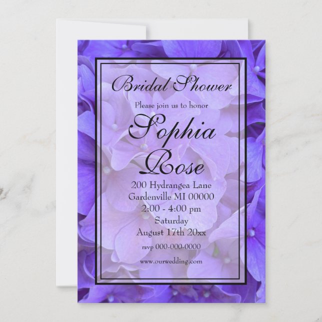 Invitación Elegante Hydrangeas Lavender púrpura ducha de novi (Anverso)