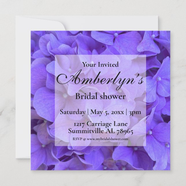 Invitación Elegante Hydrangeas Lavender púrpura ducha de novi (Anverso)