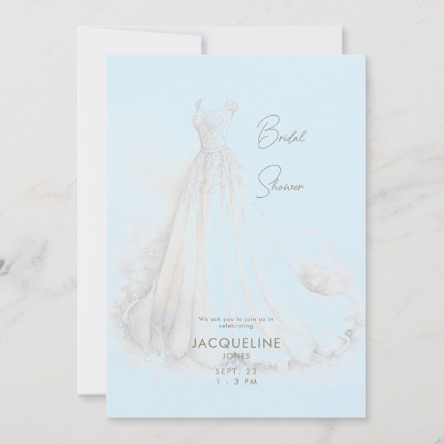 Invitación Elegante Ice Blue Boda Vestido Bridal Shower (Anverso)