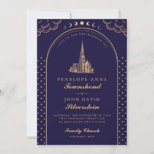 Invitación Elegante Iglesia Purple Gold Art Deco Boda