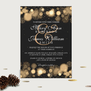 Invitación Elegante iluminación de oro de Boda de Invierno