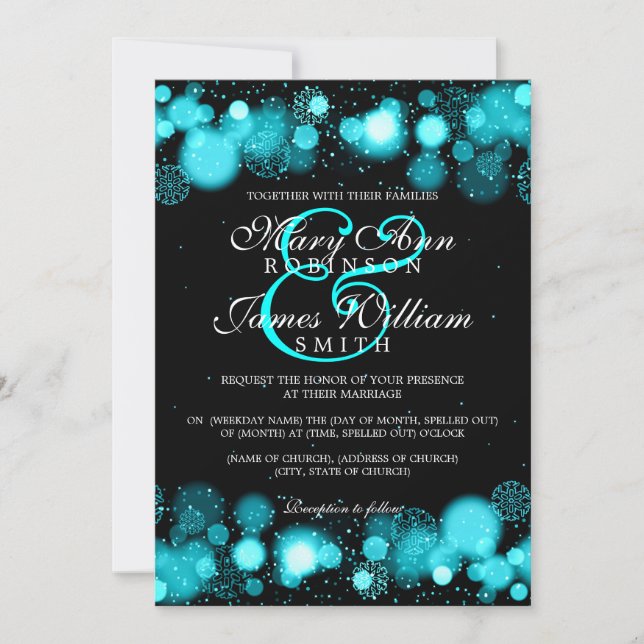 Invitación Elegante iluminación turquesa de matrimonio invern (Anverso)