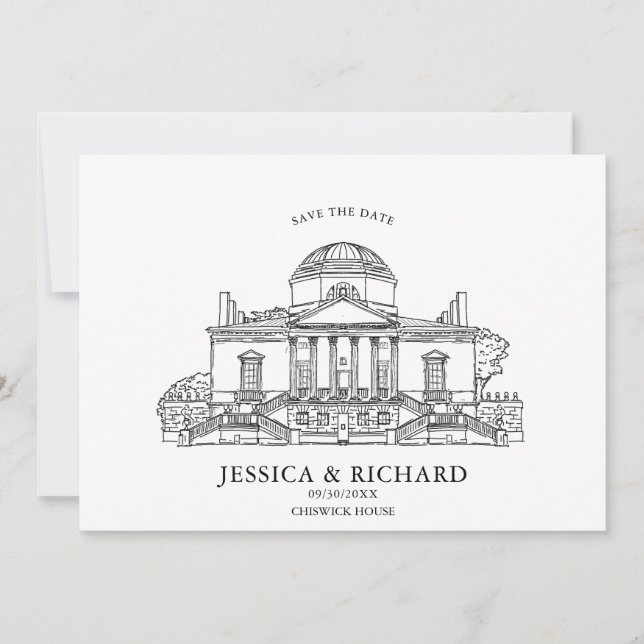 Invitación Elegante Ilustracion Chateau de la Venue con la ma (Anverso)