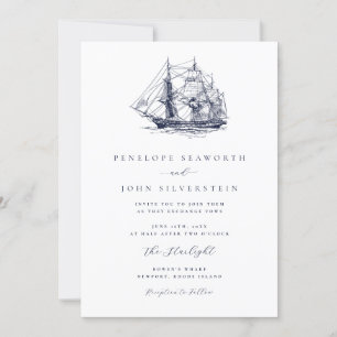 Invitación Elegante ilustración de boda de barco náutico