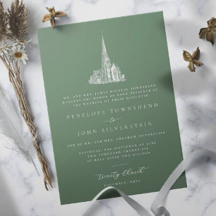 Invitación Elegante Ilustracion de la Iglesia Verde Boda form