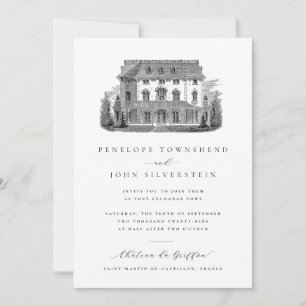 Invitación Elegante ilustración de villa francesa para boda