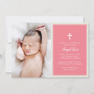 Invitación Elegante imagen cruzada rosada bautizo bautizo