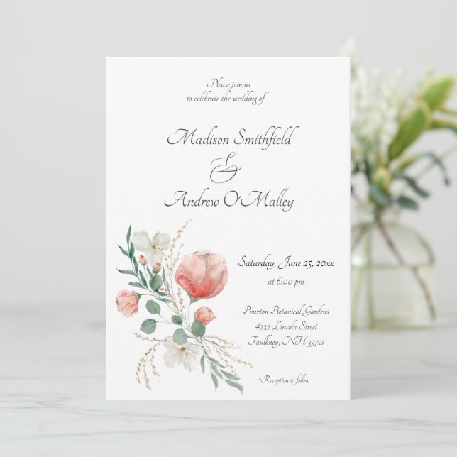 Invitación Elegante impermeable y Boda floral verde (Anverso de pie)