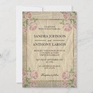 Invitación Elegante imprenta de diccionario de época con Rosa