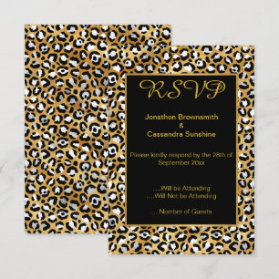 INVITACIÓN ELEGANTE IMPRESIÓN DE LEOPARO DE ORO NEGRO RSVP
