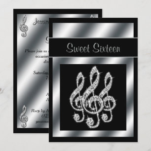 Invitación Elegante, impresionantes treble clefs de plata Swe
