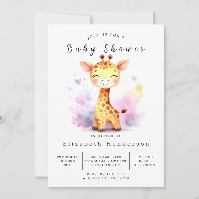 Invitación Elegante Impreso Giraffe Baby Shower (Anverso)
