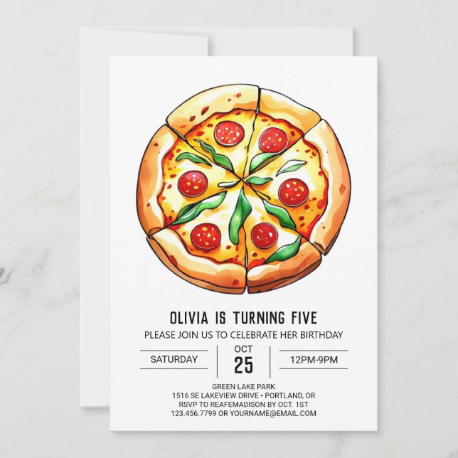 Invitación Elegante Imprimible Pizza Cumpleaños (Anverso)