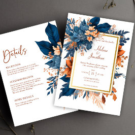 Invitación Elegante Indigo Rust En Un Boda