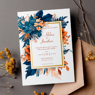 Invitación Elegante Indigo Rust Watercolor Boho Boda